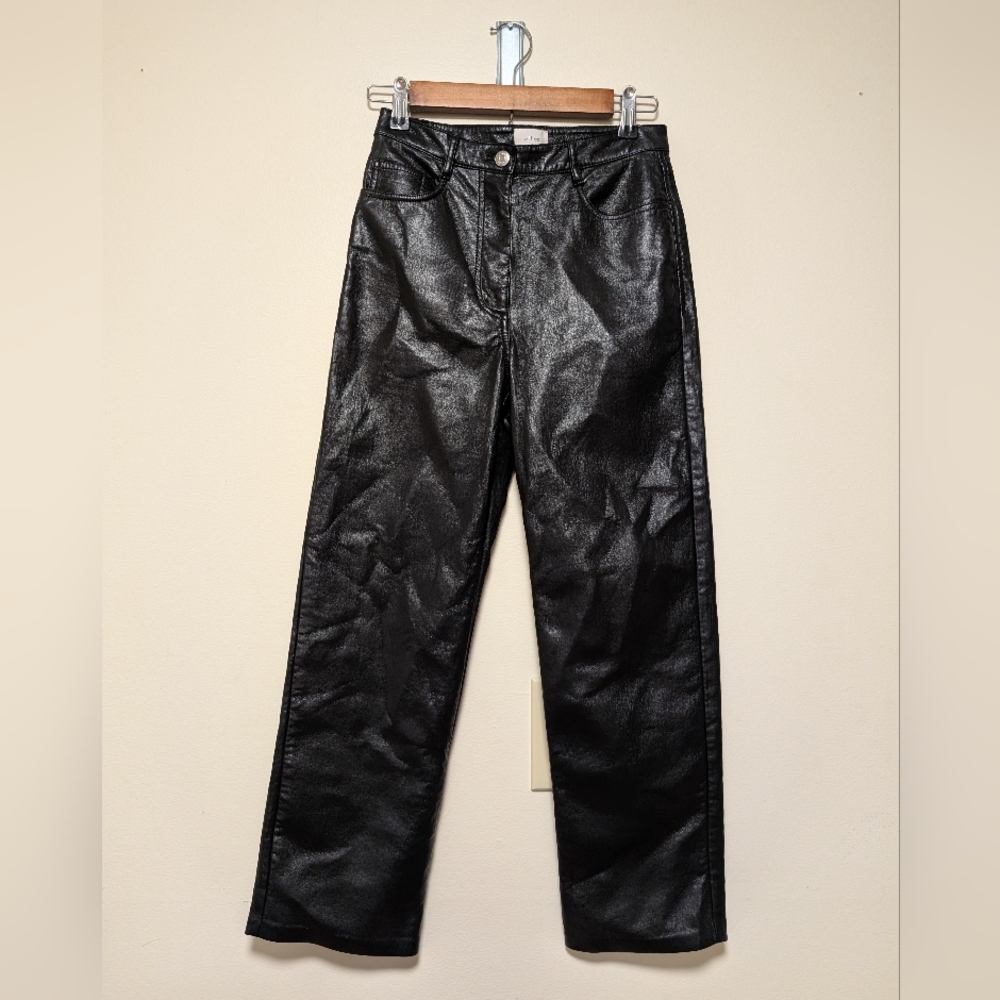 Wilfred Faux Leather Straight Leg Pants Black High Rise Size 2